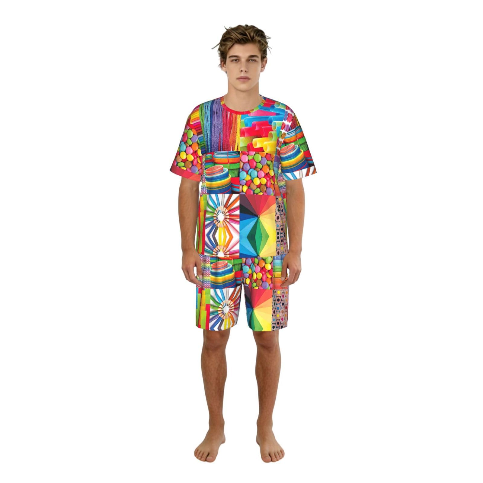 Tenue décontractée homme avec pyjama court imprimé multicolore et fluide - 8