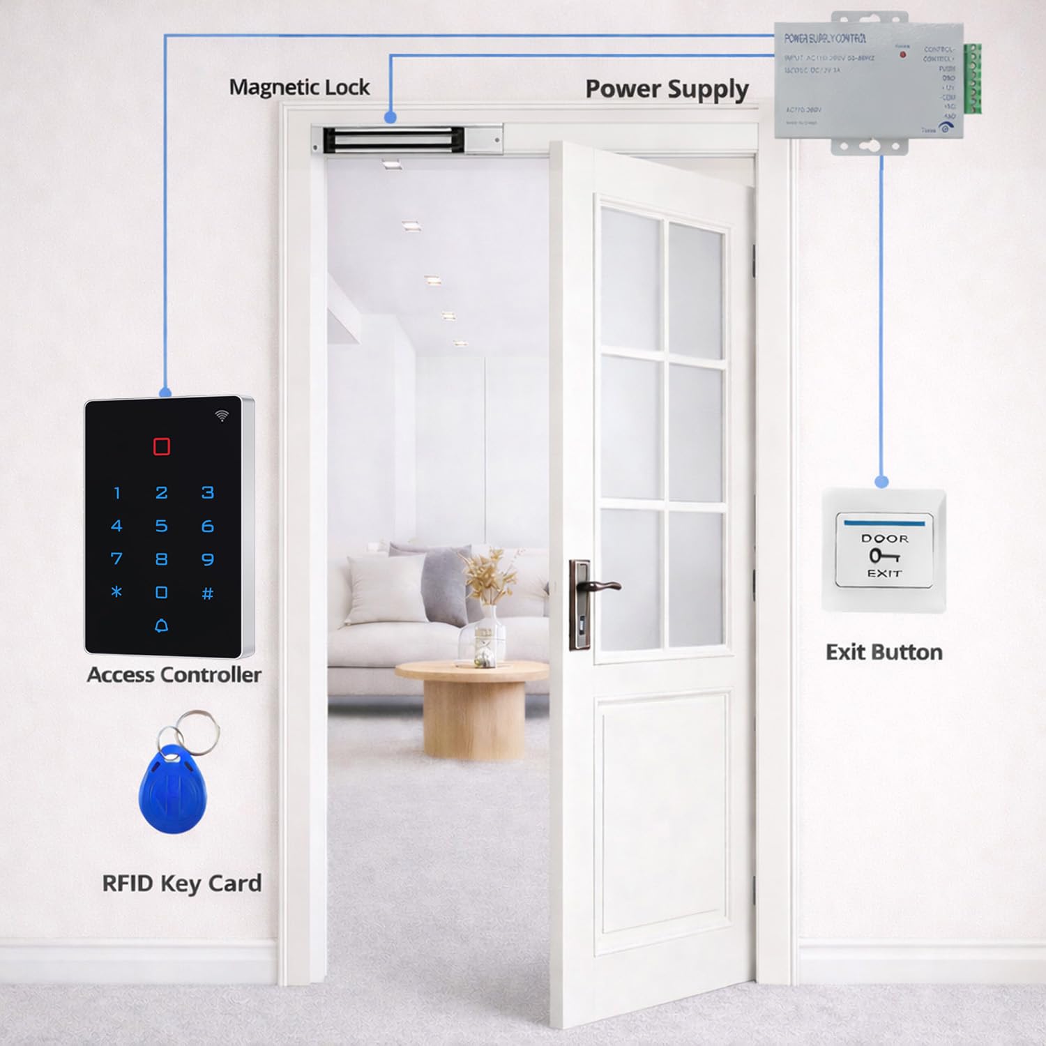 Controllo Accessi WiFi Tuya RFID, Tastiera a Codice Touch Retroilluminata IP68, Lettore RFID 125kHz, WG26/WG34, DC12V, con 10 Badge RFID(7)