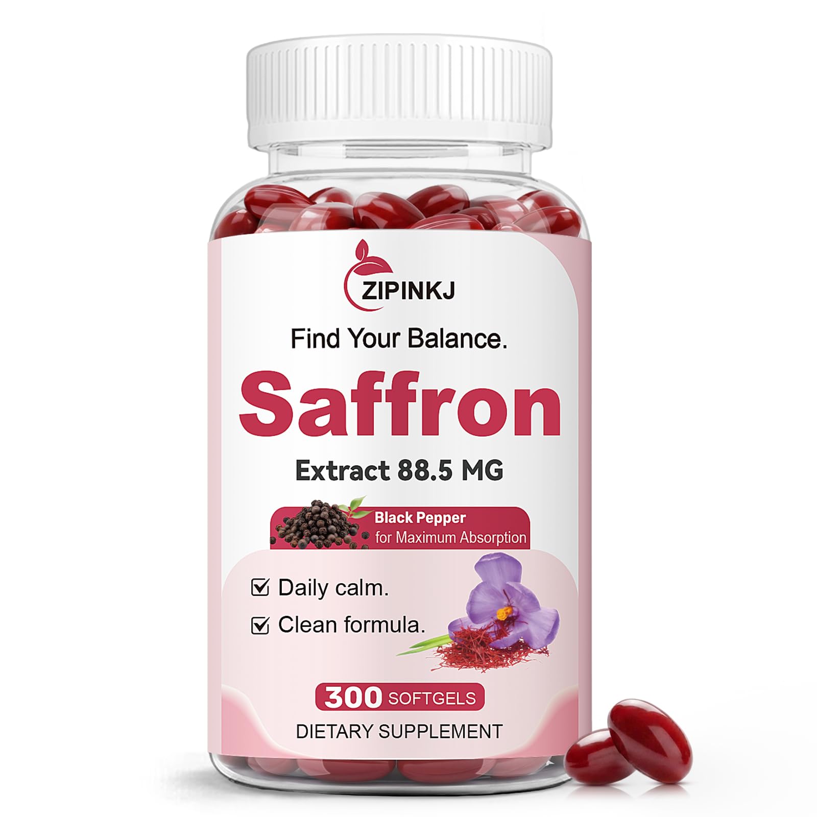 ZIPINKJ Suplemento Fitoterápico de Açafrão e Erva-de-São-João, 88,5 mg, 300 cápsulas softgel