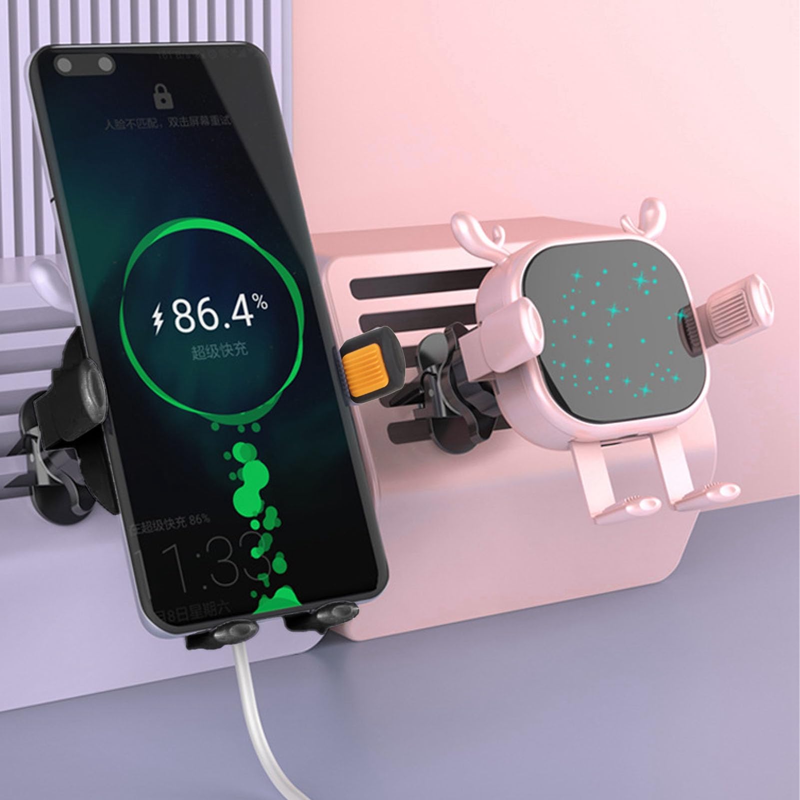 Caricabatteria da Auto Wireless Veloce da 15 W, Bloccaggio Automatico, Supporto per Telefono da Auto con Luce D'atmosfera Colorata con Supporto Stabile per IOS per X XS