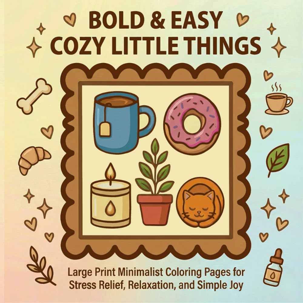 Bold & Easy Cozy Little Things: Large Print Minimalist Coloring Pages for Stress Relief, Relaxation, and Simple Joy (Coloring book for Relaxation)