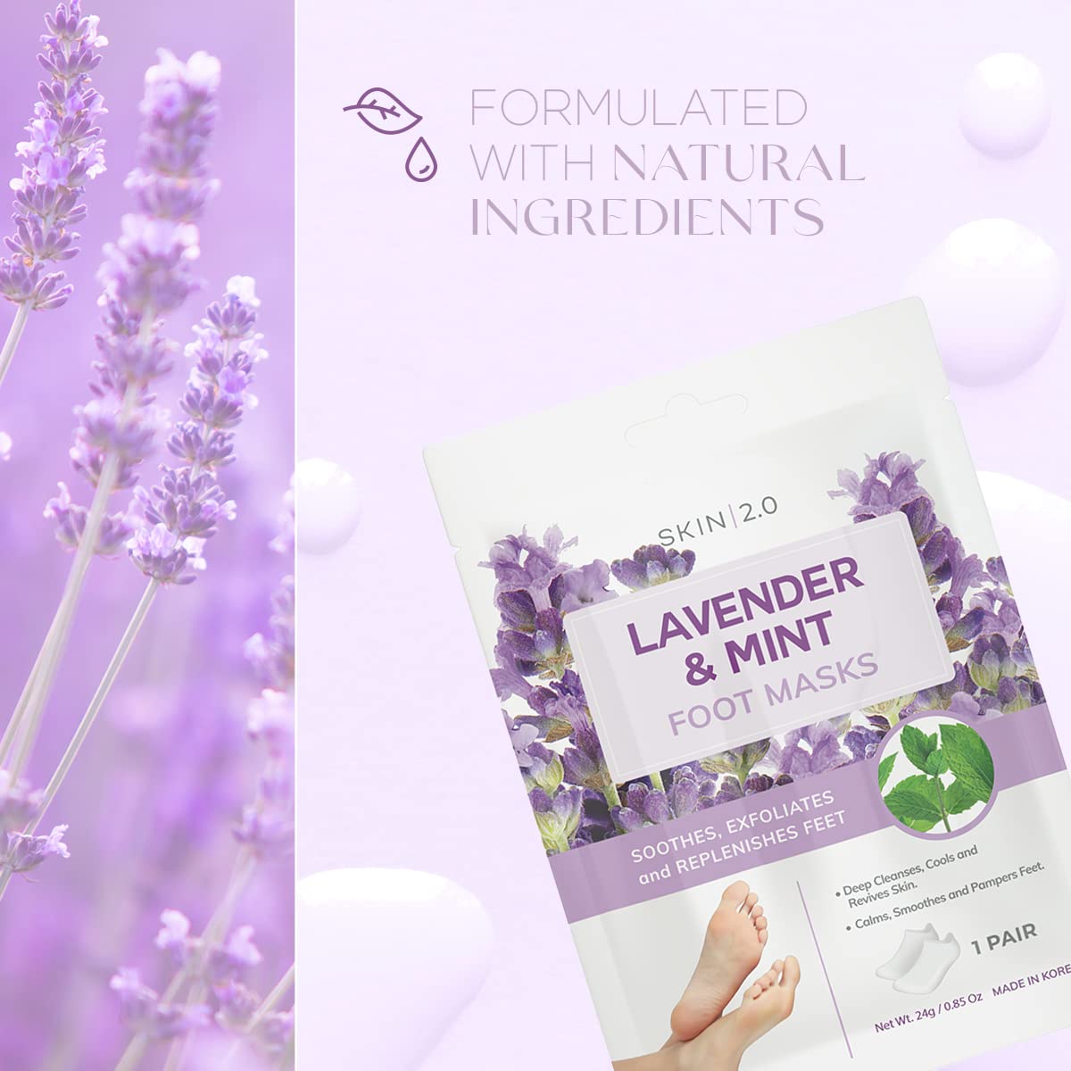 Mascarillas de lavanda y menta para pies, alivia los pies hinchados, elimina el olor, relaja e hidrata, cuidado de la piel coreano probado por dermatólogos, belleza limpia, libre de crueldad, 6