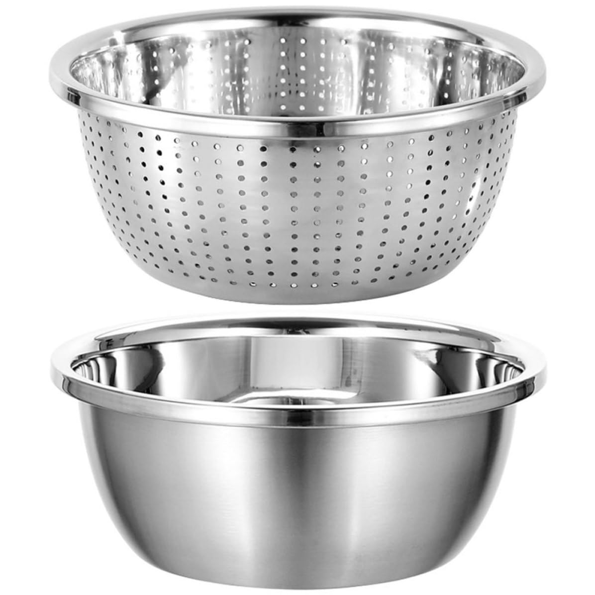 Juego de Colador Multifunción de Acero Inoxidable, 2 Piezas | Plata, para Frutas y Verduras en Cocina, Lavado de Arroz y Rallado Vegetal