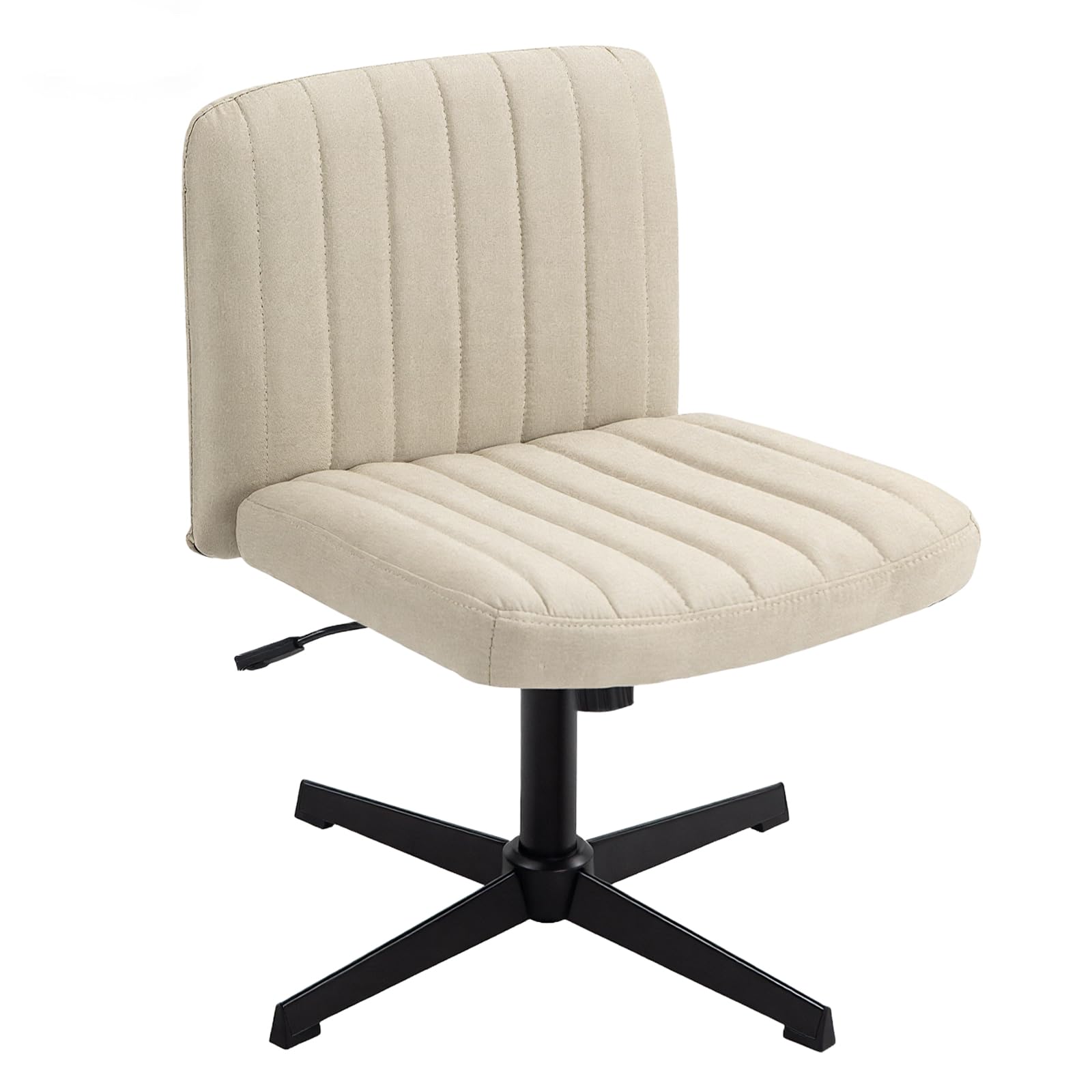 Panana Office Chair for Home Mid-Back No Wheels Fabric Padded Seat Chair Armless Seat Height Adjust Gas Lift Chair (Beige)
