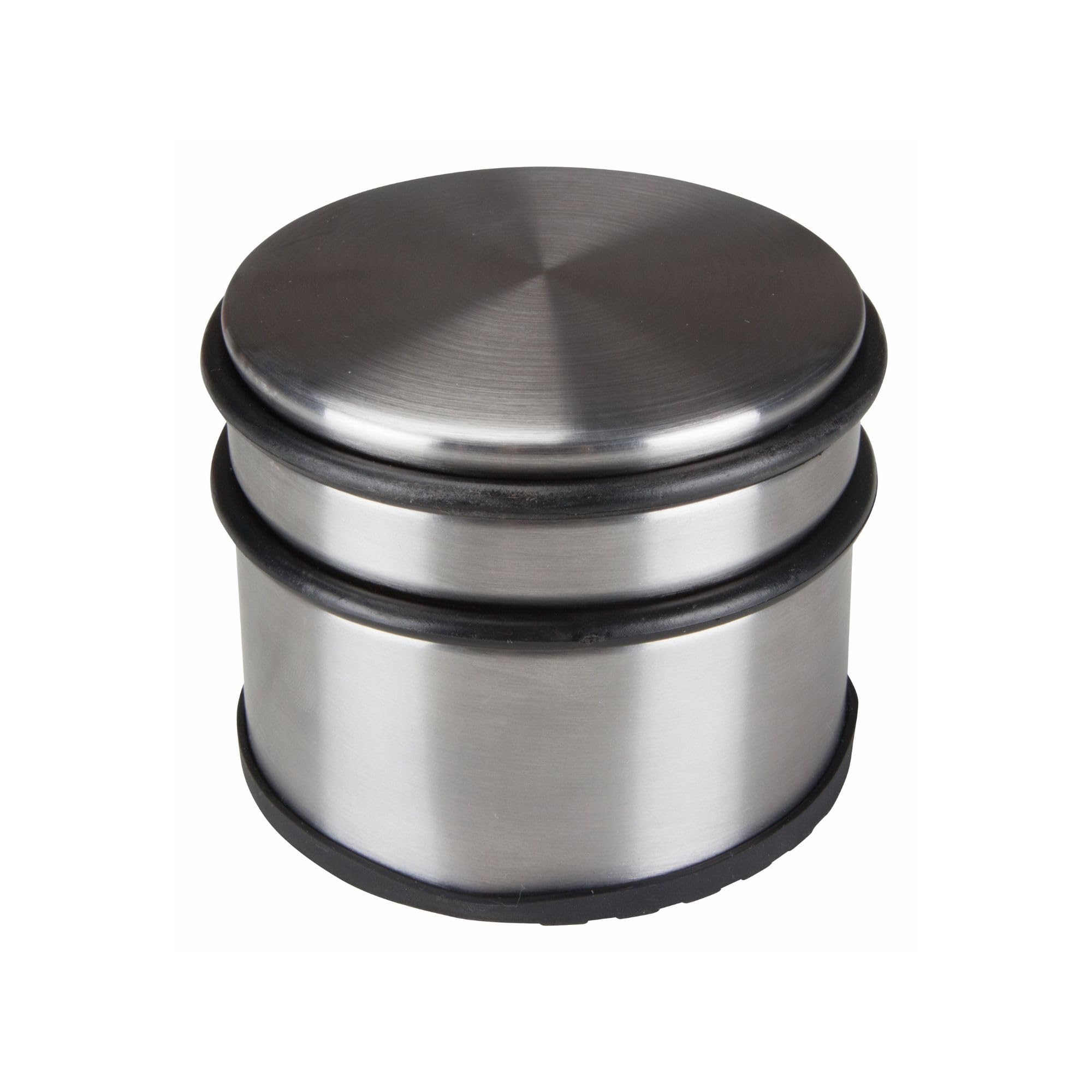 Perel Stainless steel door stopper, no drilling, with non-slip rubber backing, 75 mm high and 90 mm diameter, for subtle yet effective grip, ideal for any