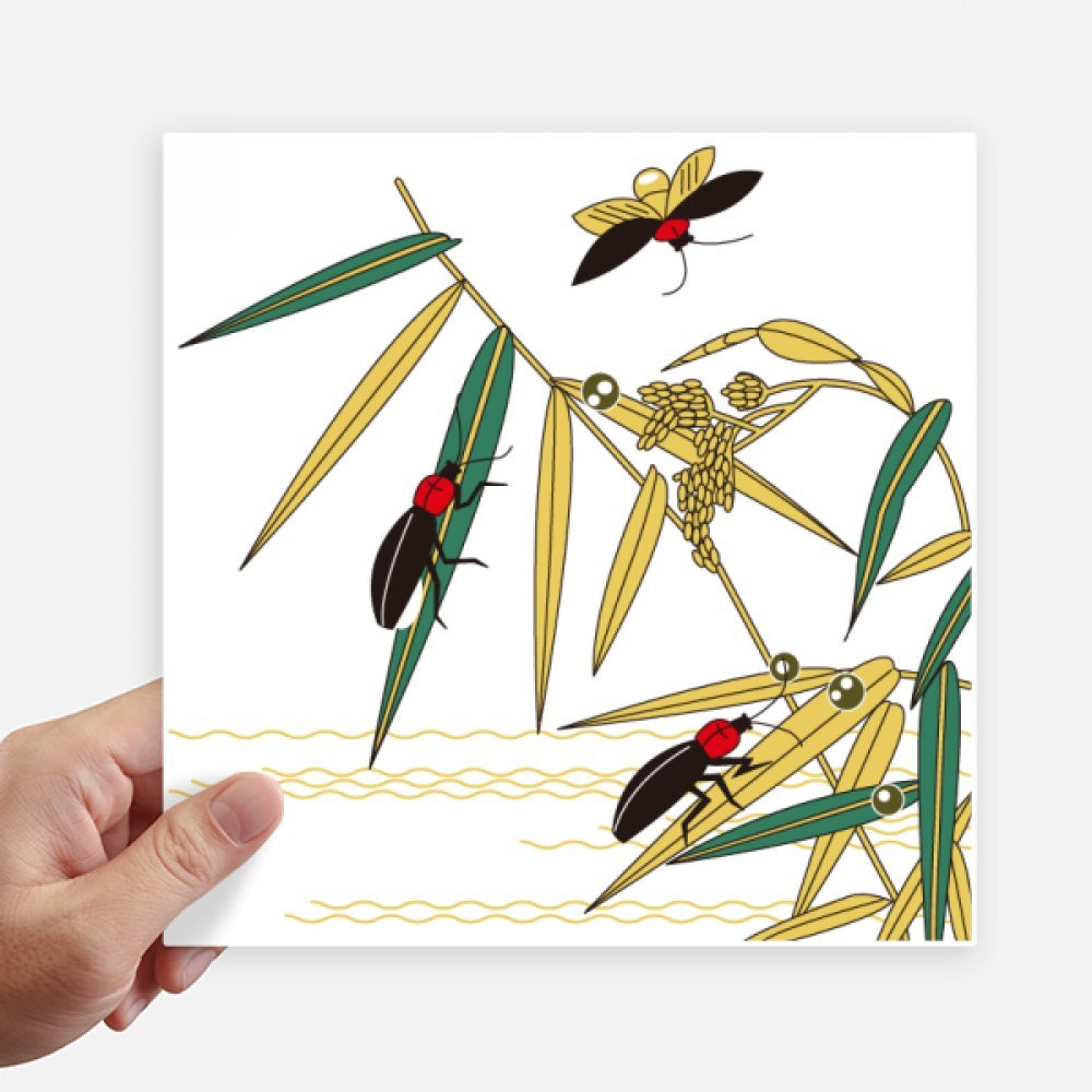 Autocollant carré japonais peinture feuille insectes 20 cm pour mur et pc portable