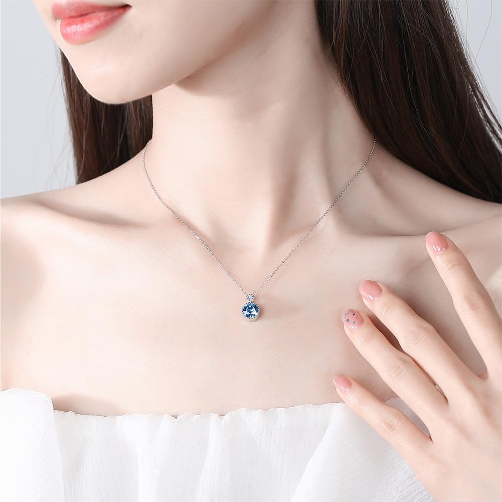 Sterling Silber Ozean Blau Kristall Halskette Funkelnde Diamant geschnittene Anhänger Halsketten Infinity Charm Hecketemperament Schmuck Geschenke für Frauen Freundin Mädchen Mädchen