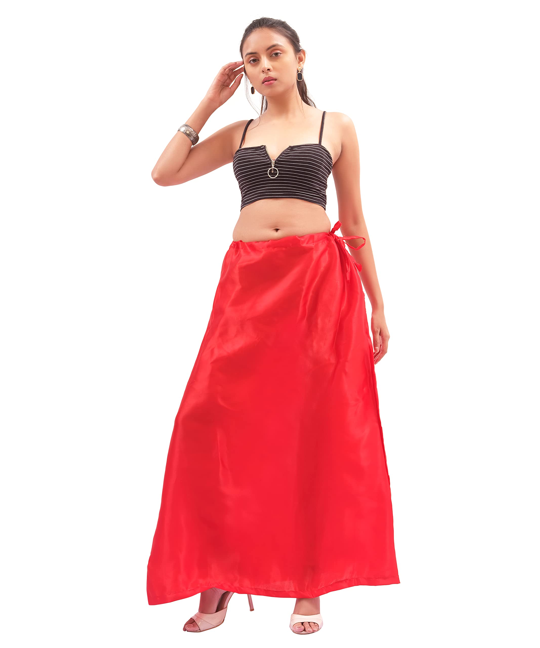 Divas World Women's Red Satin Petticoat Silk Shiny Underskirt Long Soft Full Slip Saree Inskirt Lining Sari Petticoat (L, )