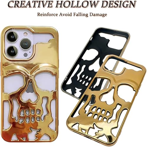 Miniatura 2 de Imogacla Funda de lujo para iPhone 13 Pro Max con diseño de calavera chapada en 2023 funda de metal suave hueca para iPhone 13 Pro Max funda de