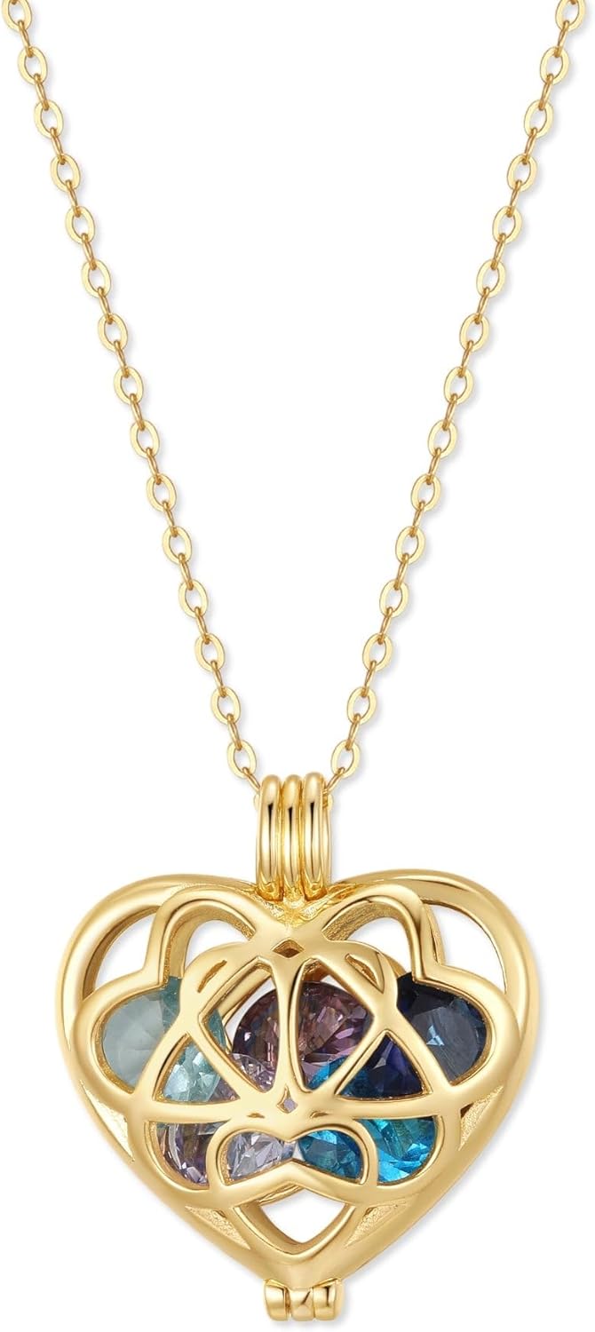 EVE'S ADDICTION Custom Gold Plated Simulated Birthstone Heart Locket, 16" chain - Personalized Birthstone Necklace for Women - Heart Jewelry - Mother's Necklace - Gifts for Mom
