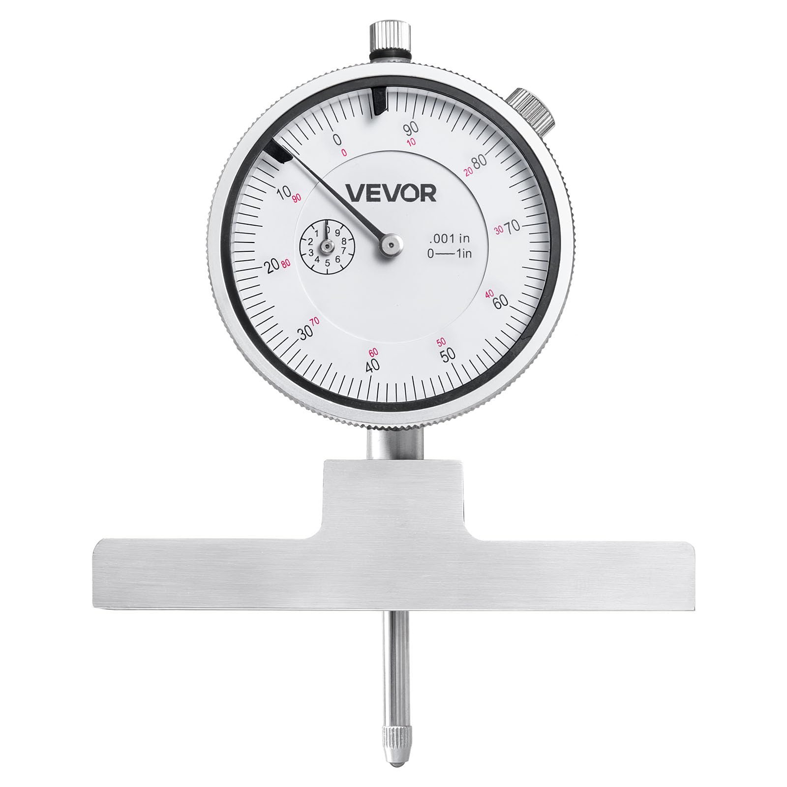 VEVOR Micromètre de Profondeur 0-22 pouces Jauge de Profondeur Résolution de 0,001 pouce Outil de Mesure Mécanique de Précision 0,001 pouce pour Rainures, Décalages, Trous, avec 4 Enclumes, 6 Tiges