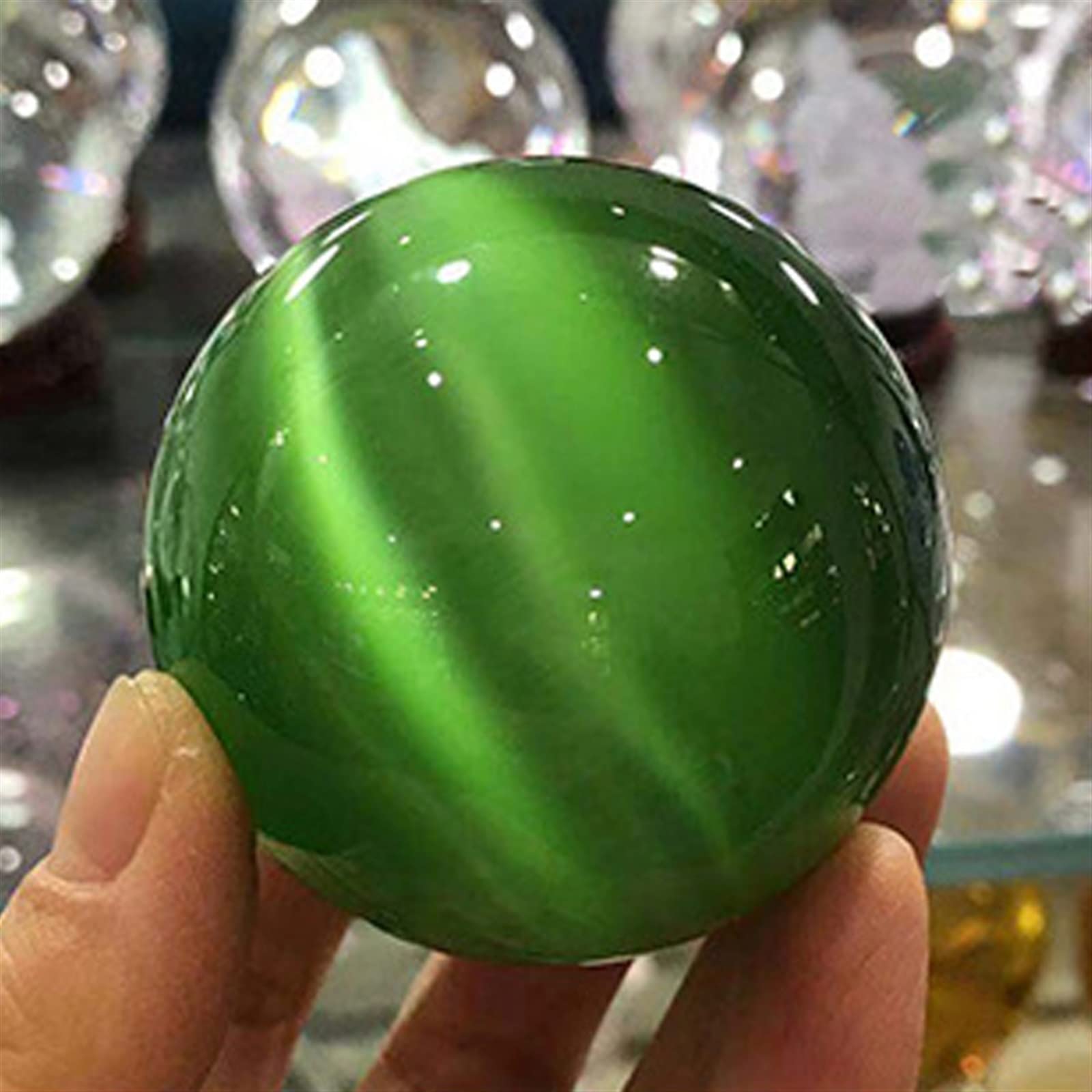 HXSCOO Boule Pierre Oeil De Chat Naturelle 50mm Cristal Quartz Rare - Sphère Reiki Guérison Et Décoration Maison Bureau