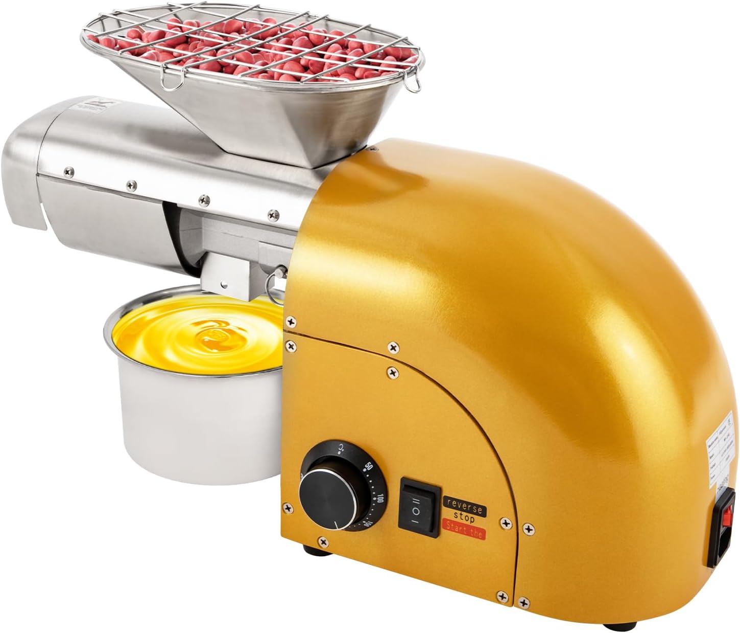 Oil Press Machine, 110V 1800W Nut Seeds Oil Extractor Cold& Hot Press Machine, Temperature Control 300°C/572°F, Lower Noise, For Coconut, Cocoa Beans, Avocado, Amaranth Seed (Gold)
