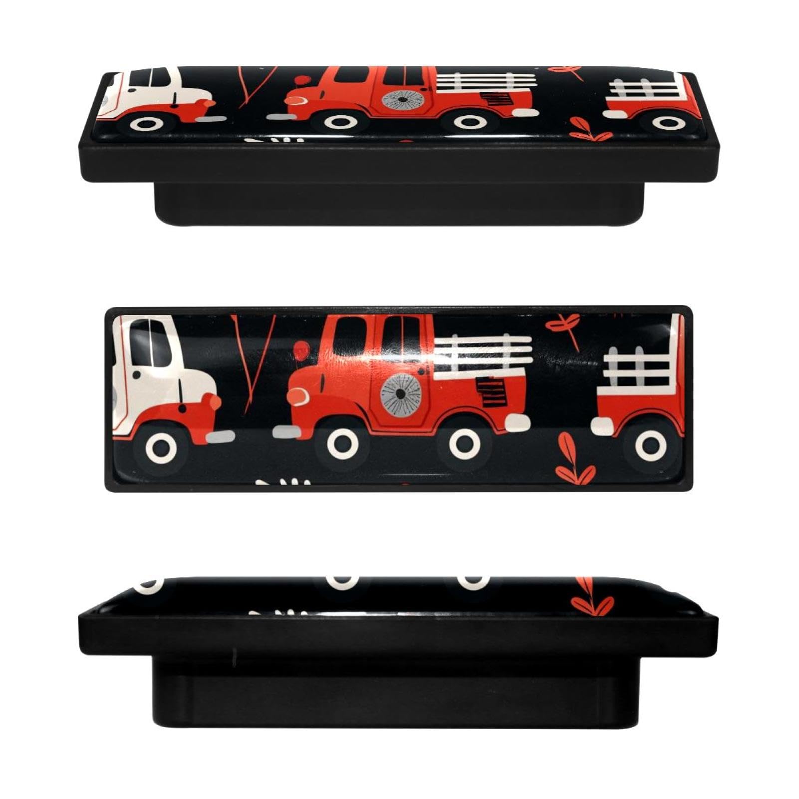 Boutons d'armoire de cuisine rectangulaires avec motif petit camion de pompiers x4