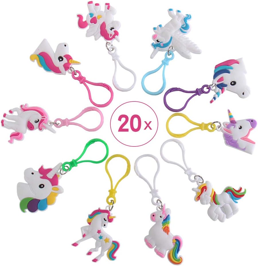 Yunfan 20Pcs Rainbow Unicorn Keychain Key Ring Decoration Birthday Party Favor Supplies Gifts for Kids, Unicorn Party Bags,Unicorn Gifts for Girls Stocking Fillers， Boys (10 patterns)