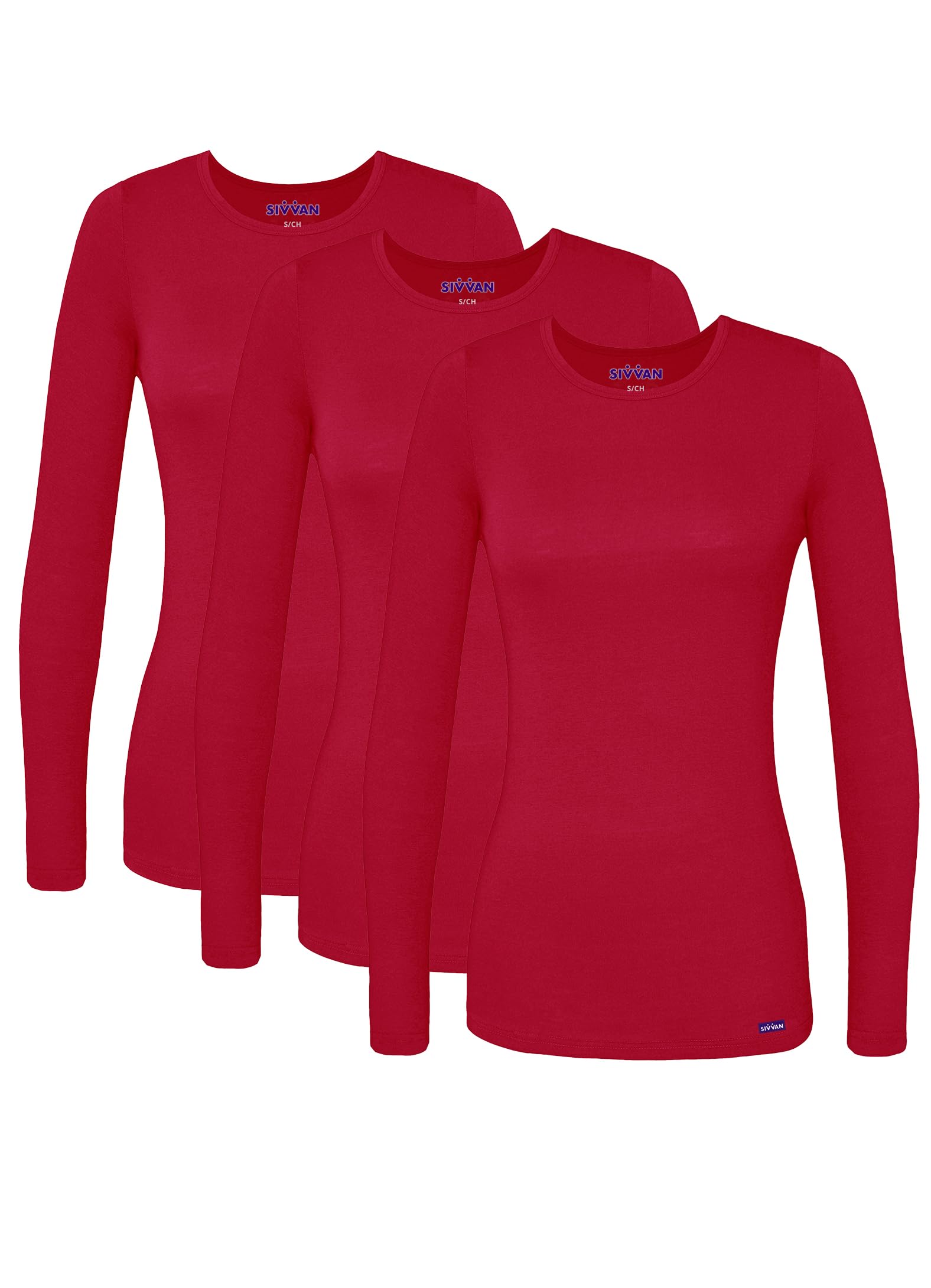 Sivvan Scrubs for Women - Long Sleeve Comfort Underscrub Tee 3-Pack