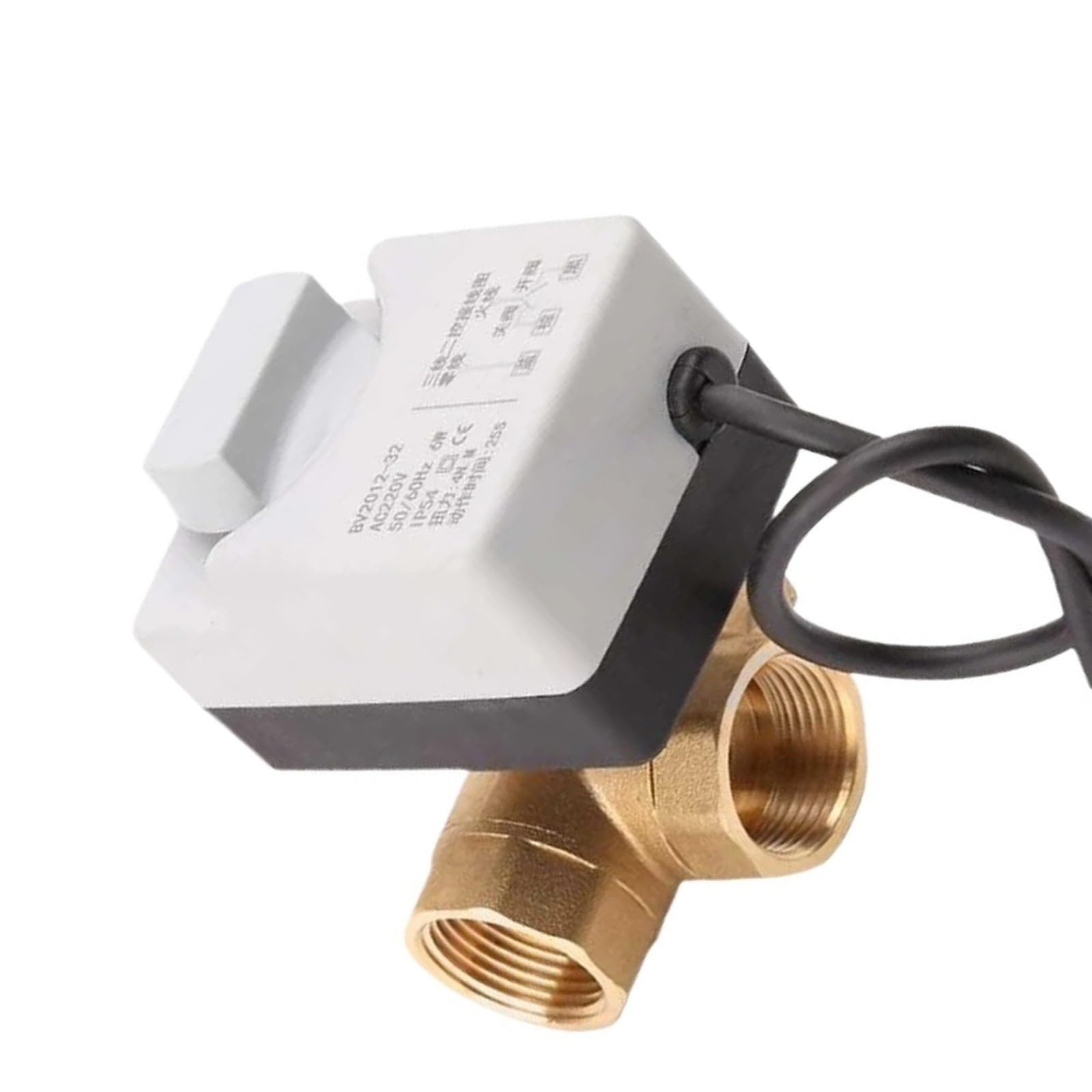 Vanne À Bille Motorisée 3 Voies 3 Fils 2 Commandes En Laiton 12V 24V 220V DN15 DN20 DN25 DN40 Avec Interrupteur Manuel(24VDC DN15)