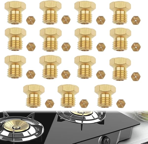 Set 15 Ugelli M6 per Cucina a Gas GPL, Kit Universale per Bombola (0.50-0.95mm), Ricambio per Piano Cottura e Forno, Getti per Bruciatori in Ottone, Confezione da 15 Pezzi - 1