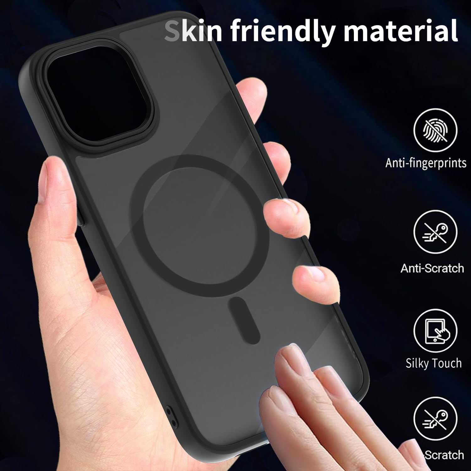 AOMYKE Cover Magnetica per iPhone 11 Pro, Custodia iPhone 11 Pro Compatibile con MagSafe, Traslucida Opaca Posteriore Sottile PC+TPU Bumper Antiurto Case - Nero