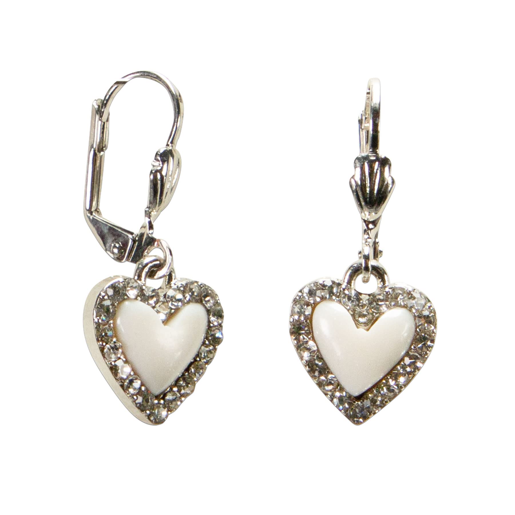 Alpenflüstern Trachten-Ohrhänger Strassherz - Damen-Trachtenschmuck, Trachten-Ohrringe mit Strass-Steinen (silber-farben) DOR059