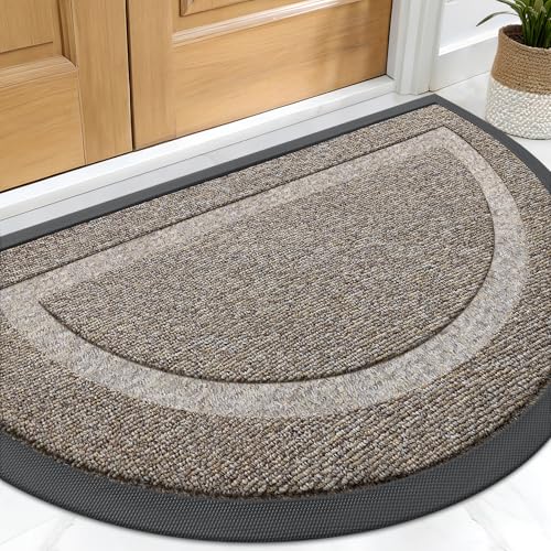 Image of OLANLY Half Circle Door Mat Indoor Outdoor Entrance Welcome, Waterproof All-Season, All-Weather Doormat, Sturdy Natural Rubber, Easy Clean Patio Porch Entryway Mat, 71x23, Khaki and White