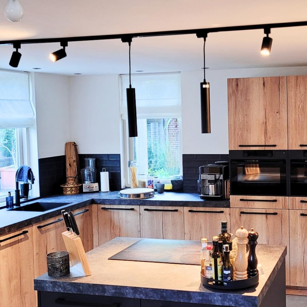 Qub Focus III 1-Phasen LED Schienensystem Komplettset 400cm 6 Spots 2 Pendelleuchten GU10 Schwarz