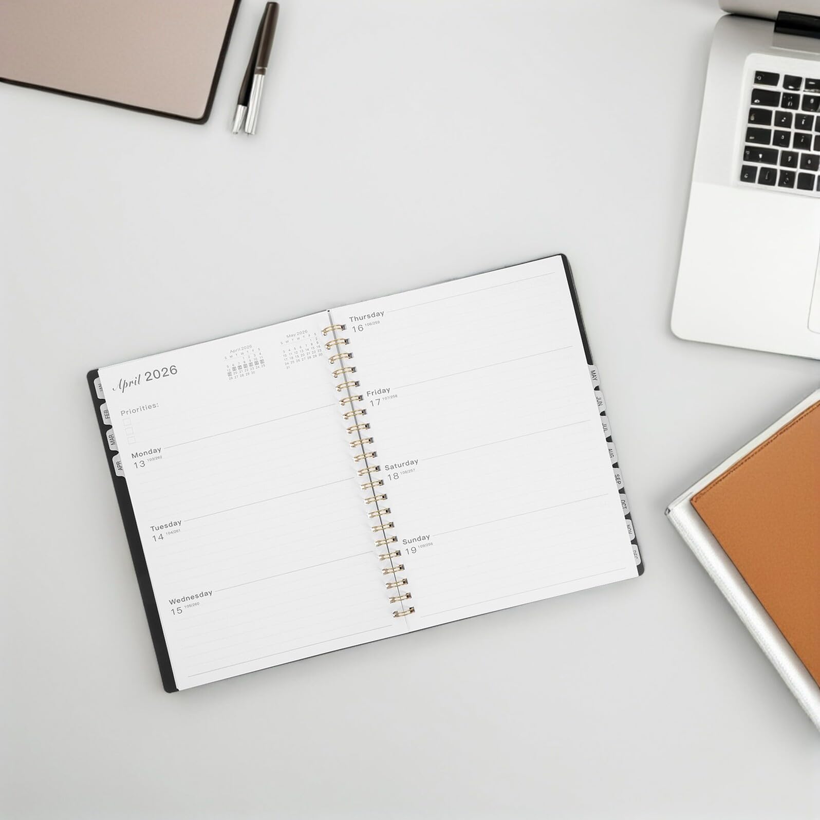 Agenda Hebdomadaire 2026 A4 Double Spirale, Planificateur D’objectifs Mensuels Couverture Rigide et Papier Épais, Carnet de Productivité Portable pour Bureau, École et