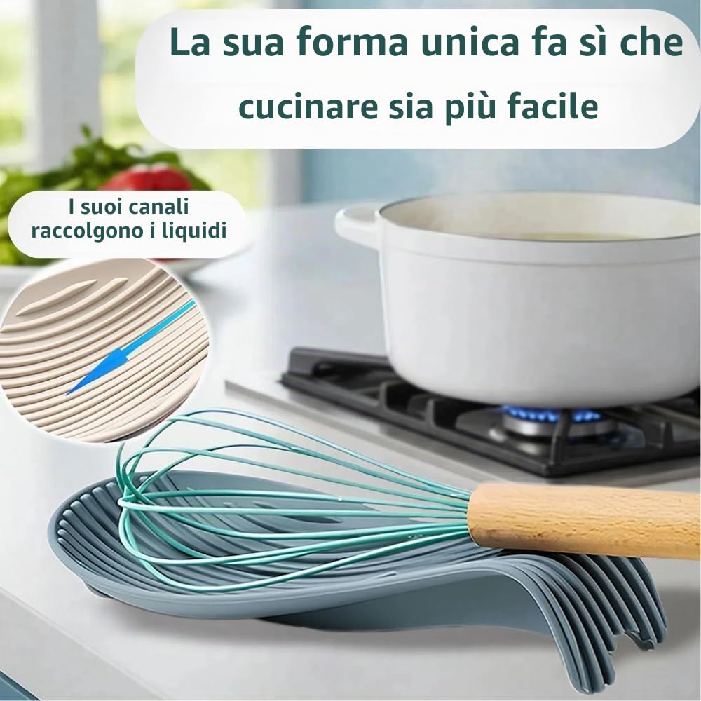 Poggia Cucchiai da Cucina – Poggiamestolo in Silicone Set da 2 Grigio e Beige – Resistente al Calore, Antiscivolo e Antigoccia – Supporto per Cucchiai – Spoon Rest