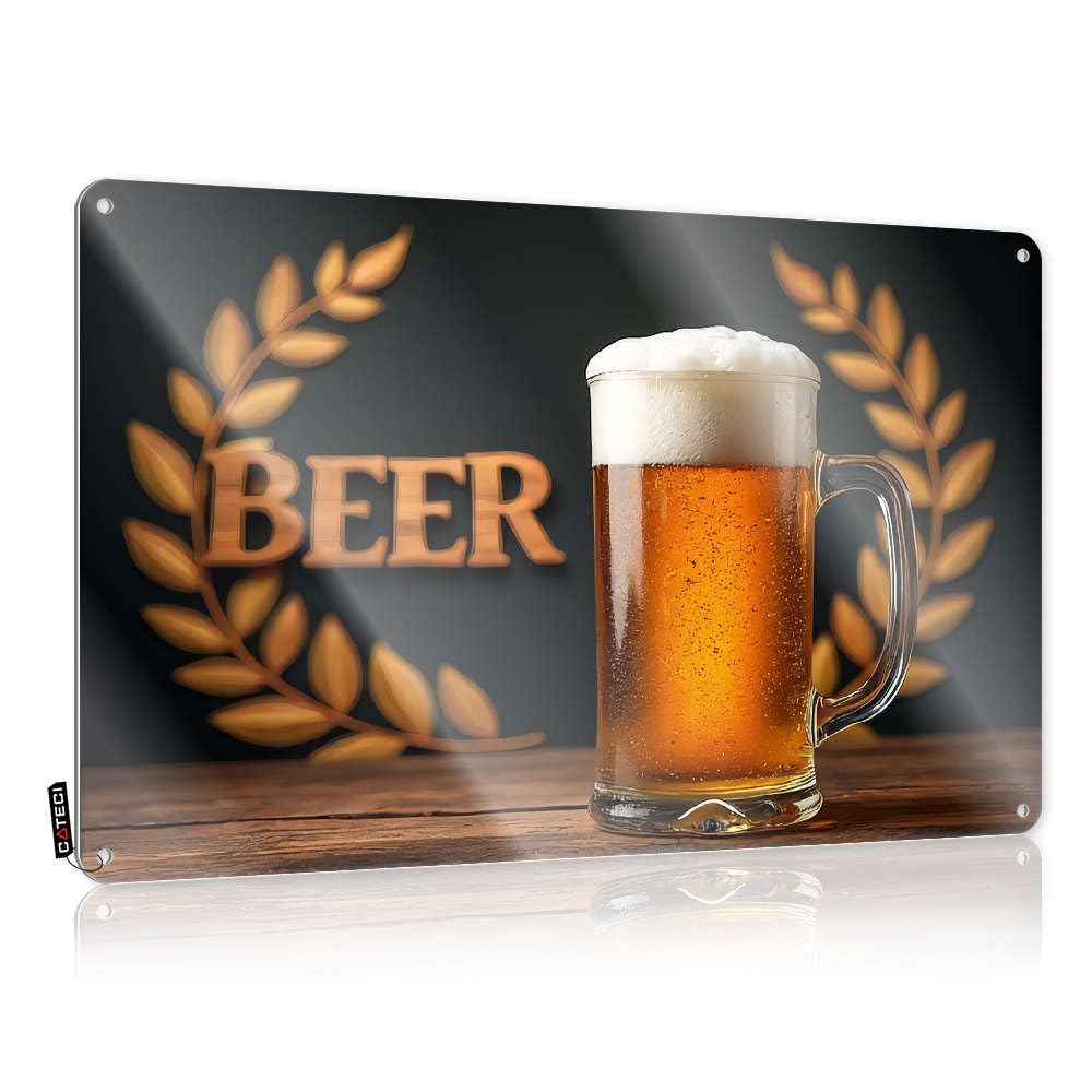 Statue Sarcastic Metal Wall Decoration - A Frosty Mug Of Beer Sits On A Wooden Table, Surrounded By An Ornate Laurel Rustic Wall Art Limit Easy Hang For Campers(20X30CM)