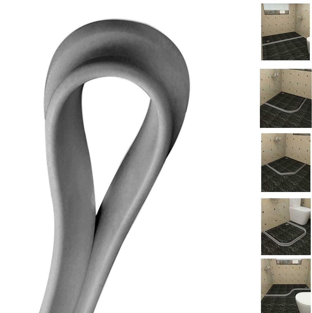 CHICHENG Junta de silicona para suelo de cuarto de baño, barrera de ducha plegable y sistema de retención y mantiene el agua dentro del umbral, tira impermeable flexible para separación húmeda y seca