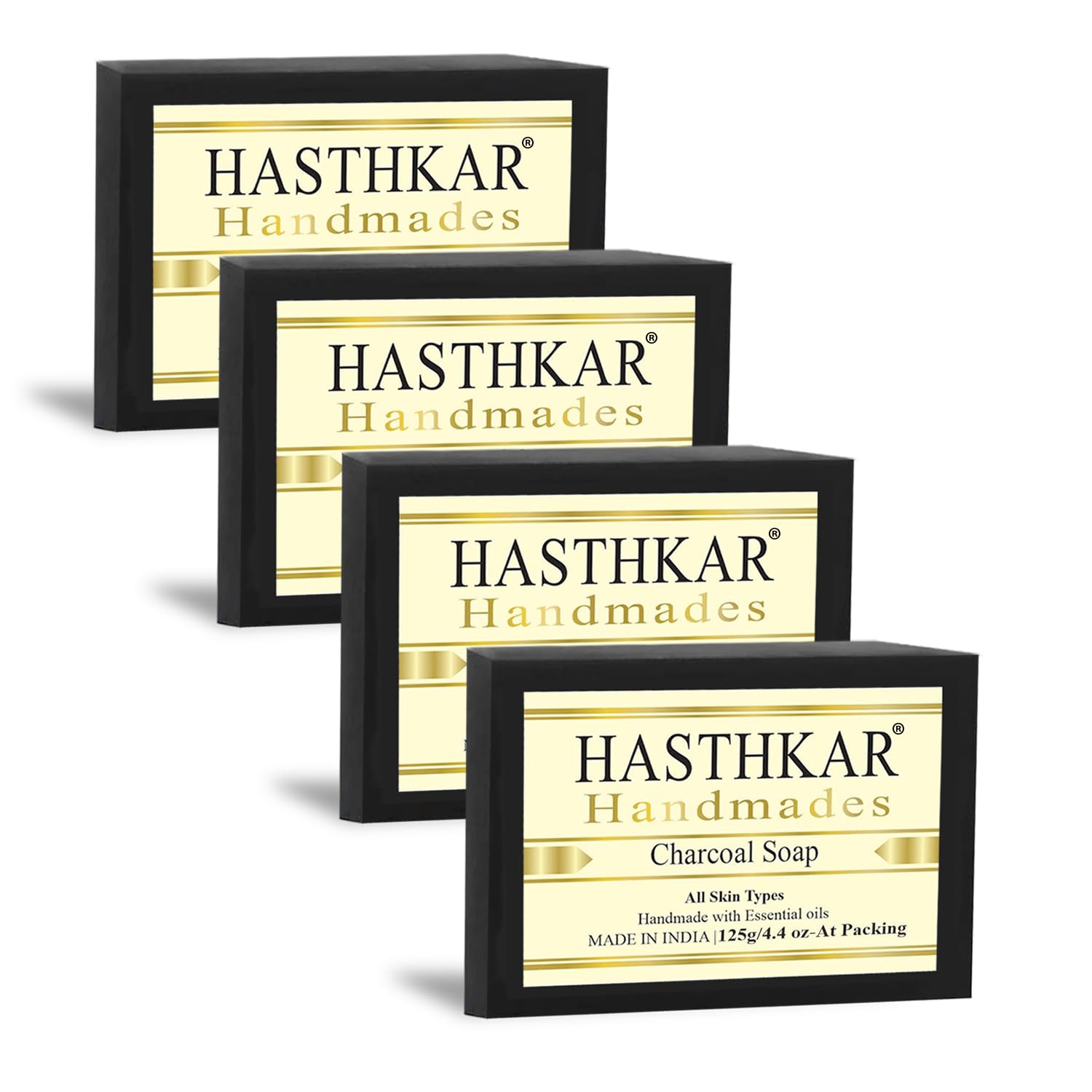 byPureNaturals Hasthkar Handmades Natural Charcoal Soap Bathing Bar, Removes Oil & Dirt, Exfoliate Dead Skin Cells, D-Tan Skin | For All Skin Types | Organic Soap For Men & Women Pack of 4
