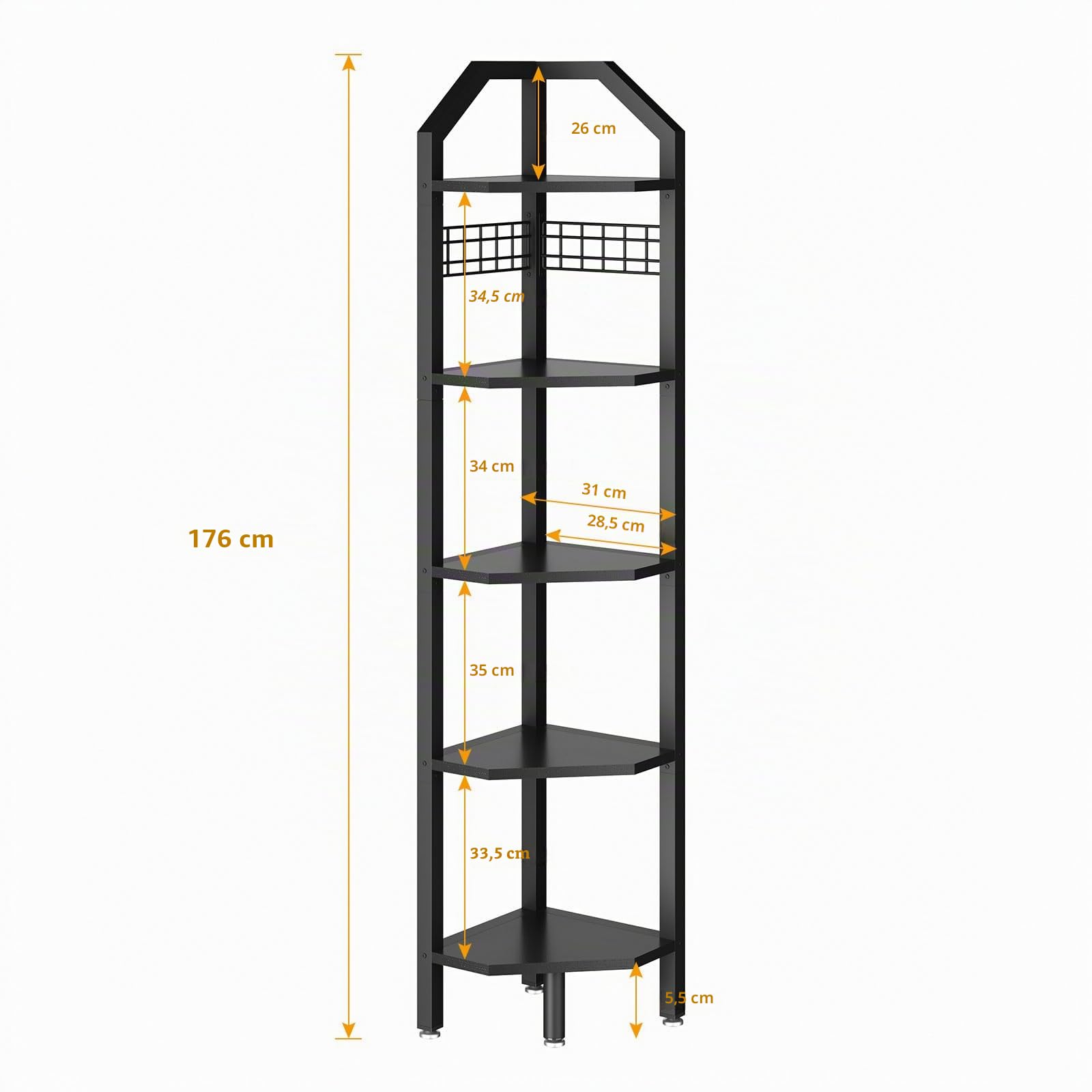 YMYNY Étagère d'angle à 5 Niveaux, Hauteur 176 cm, étagère de Rangement Multi-usages, pour Salon, Salle de Bain, Cuisine, Chambre à Coucher, Bureau, Style Industriel Noir HBR006B