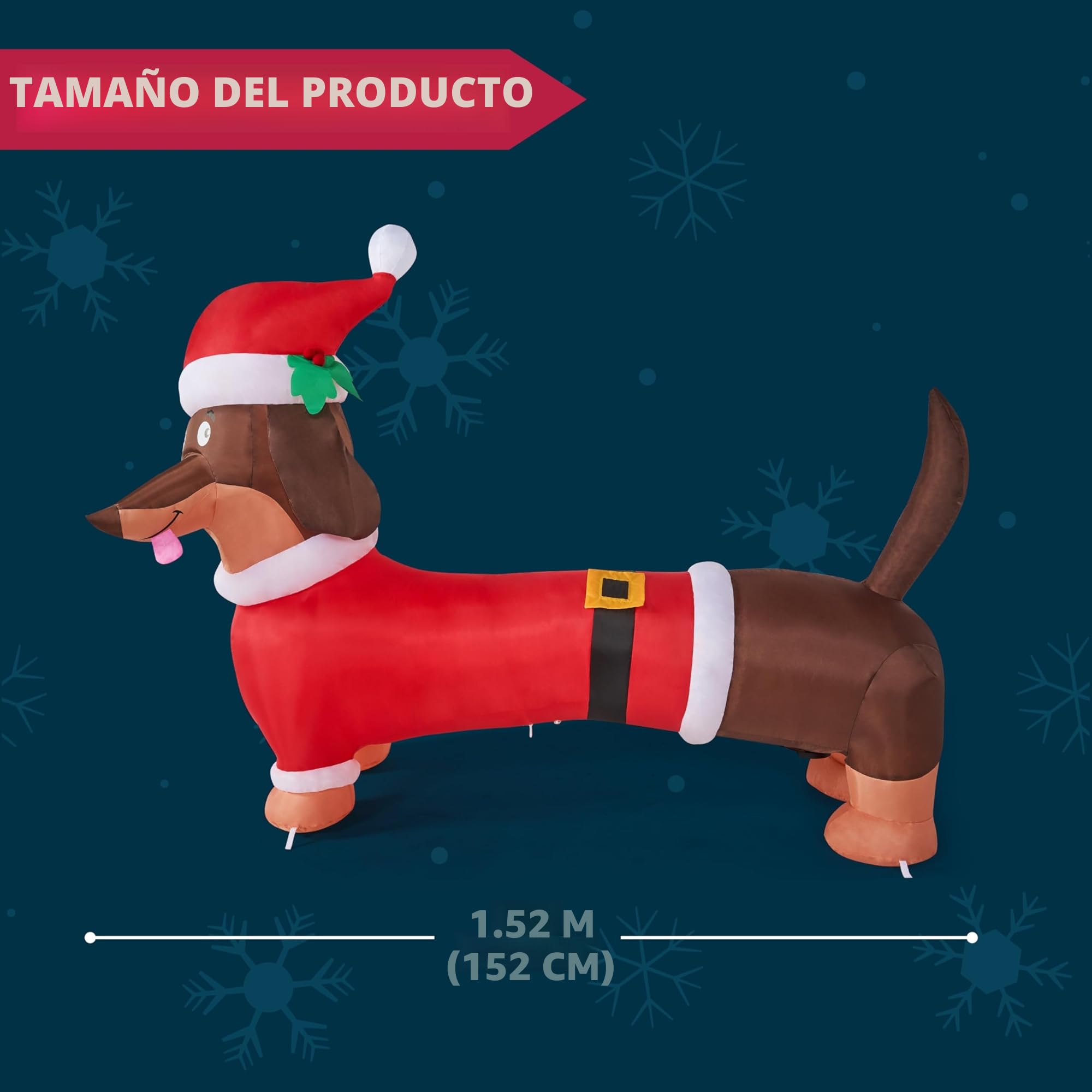 Joiedomi Decoración inflable de cachorro de Navidad de 5 pies con LED integrado, inflable de perro salchicha de Navidad, decoración de patio de perro salchicha inflable para Navidad, decoración de