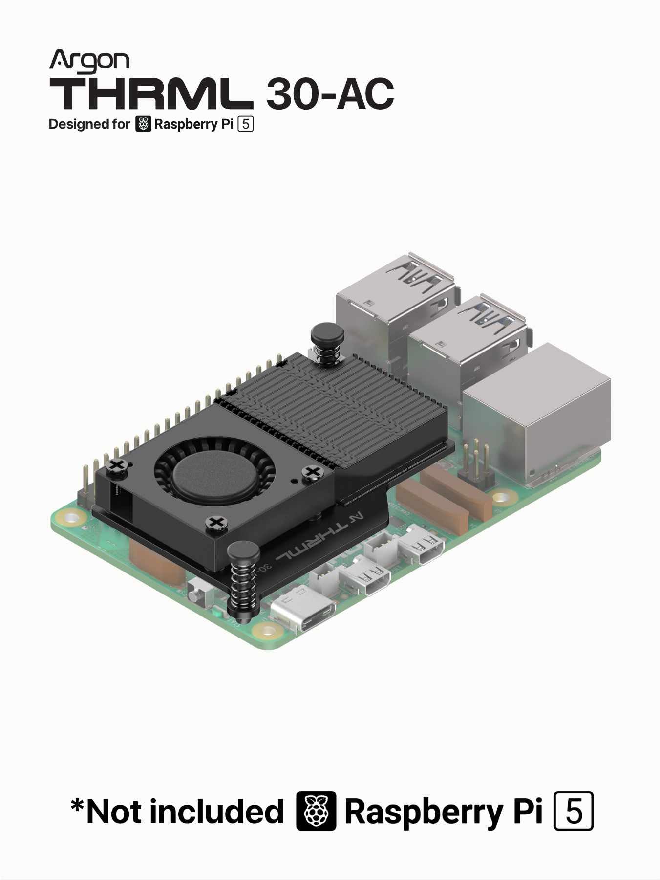 Argon Active Cooler for Raspberry Pi 5 | Large Aluminum Heatsink and Raspberry Pi 5 Fan, 30mm PWM Blower Type Fan | Argon THRML 30mm Raspberry Pi 5 Active Cooler - Detailed View