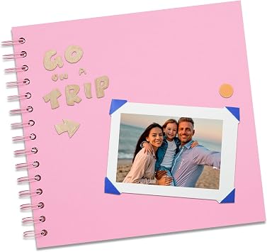 DIY Scrapbook Photo Album,40 Pages,7x7 Inch,Pink | Spiral Bound Kraft Paper Memory Book,Stickers Included Scrap Book for Wedding Guest Book,Baby,Travel,Anniversary