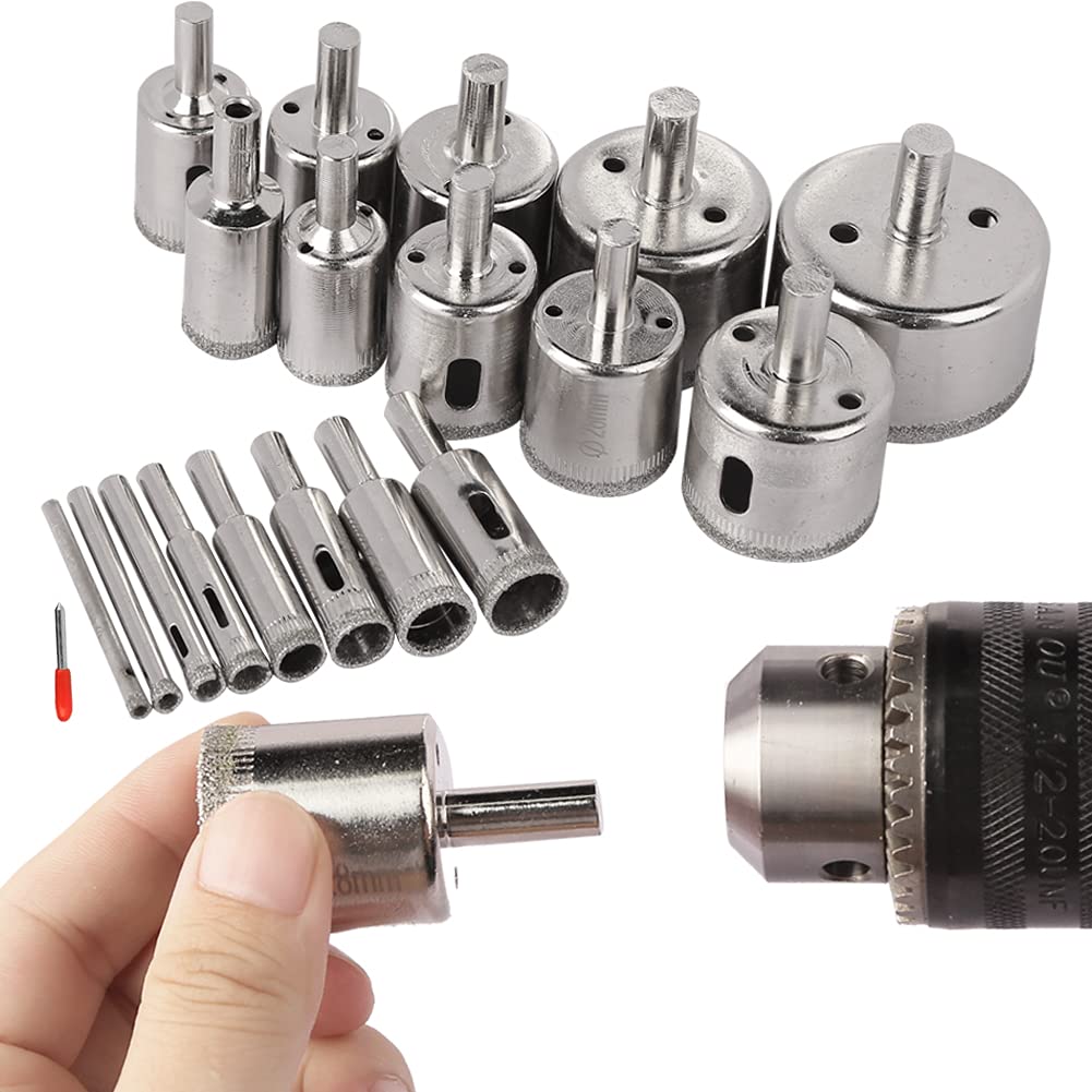JOHOUSE Diamond Drill Bit Set, 18PCS Hole Saw Set for Granite Stone, Glass, Porcelain, Marble