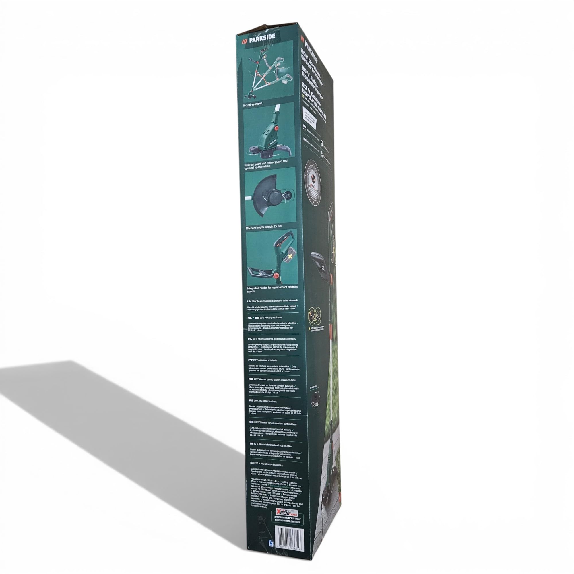 Parkside Desbrozadora Inalámbrica PRTA 20-Li con Cabezal Giratorio, 2 Bobinas de Hilo, 25 cm de Ancho de Corte, 8500 RPM, 1.907 kg, Negro, Plateado, Verde, Rojo, Sin Batería, 20V