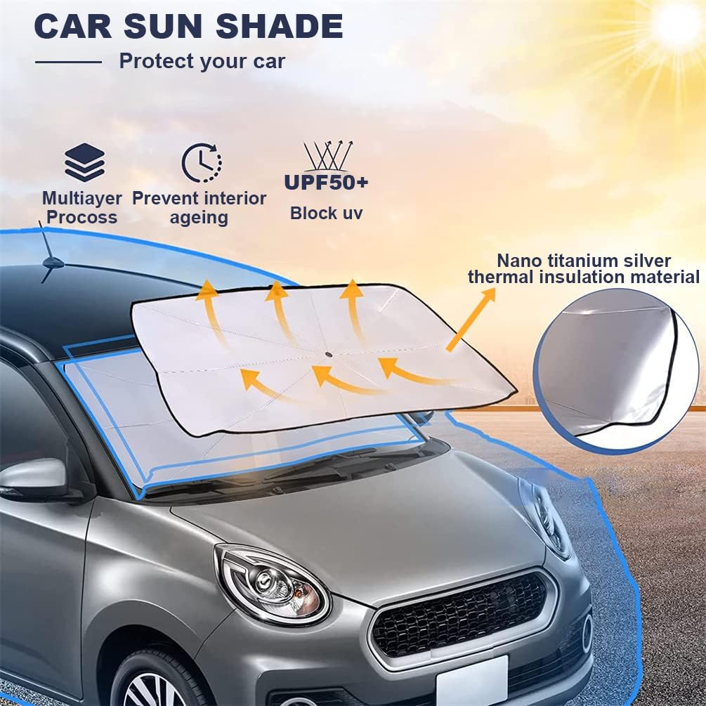 LELYFIT Parasol de Coche para el Parabrisas, Material de Protección Solar de 5 Capas, Plegable y Retráctil, Protección Ultravioleta, Adecuado para la Mayoría de Los Modelos (Grande) — view 3