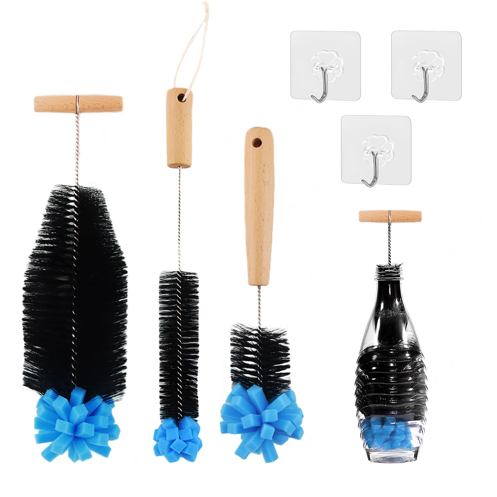 3 pcs Spazzole per Bottiglie, 35cm Spazzola per Lavare le Bottiglie di Vetro, dellyy Spazzola per Bottiglie Borracce, Spazzola per Bottiglie d'Acqua per Bottiglie di Vetro e Plastica
