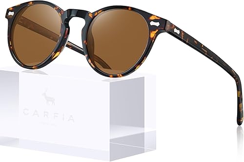 CARFIA Lentes de sol polarizados retro para mujer, protección UV, acetato clásico, estilo vintage, tonos redondos