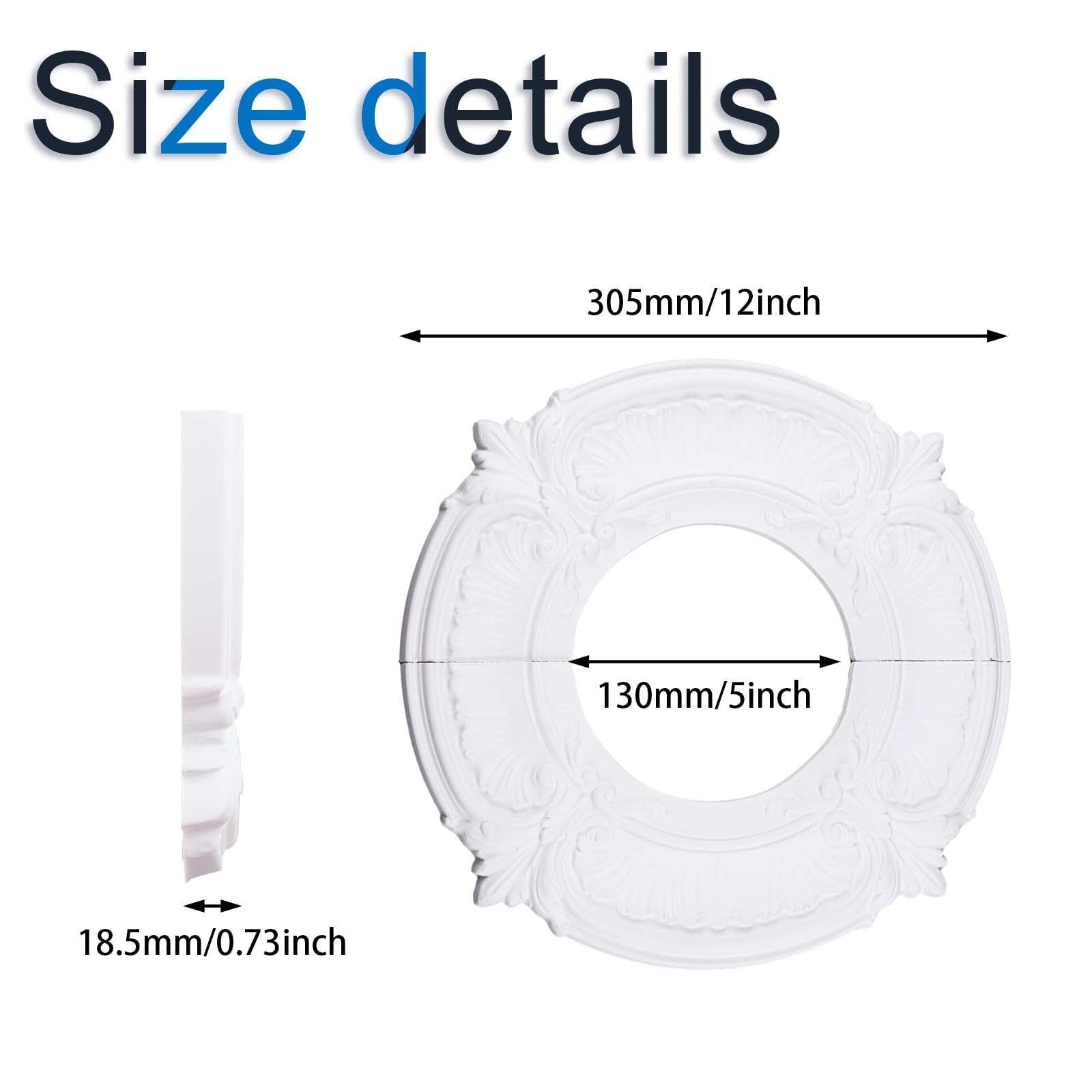 INCREWAY Medaglione da soffitto con design diviso da 30,5 cm, per luci e ventilatori, apertura da 13 cm, segmenti staccabili in PU, facile da installare, decorazione bianca per plafoniere