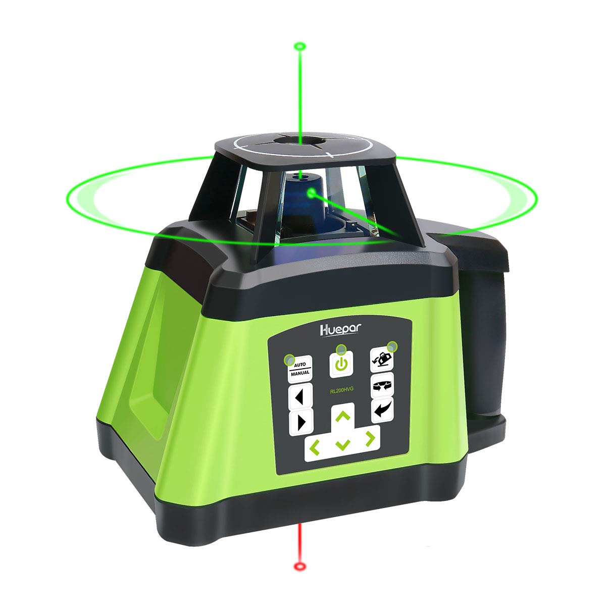 Huepar Livello Laser Verde Autolivellante 360 Rotante, Telecomando Regolabile per Interno/Esterno, Diametro di lavoro di 500m con Ricevitore, con Batteria Ricaricabile & Caricabatterie, RL200HVG