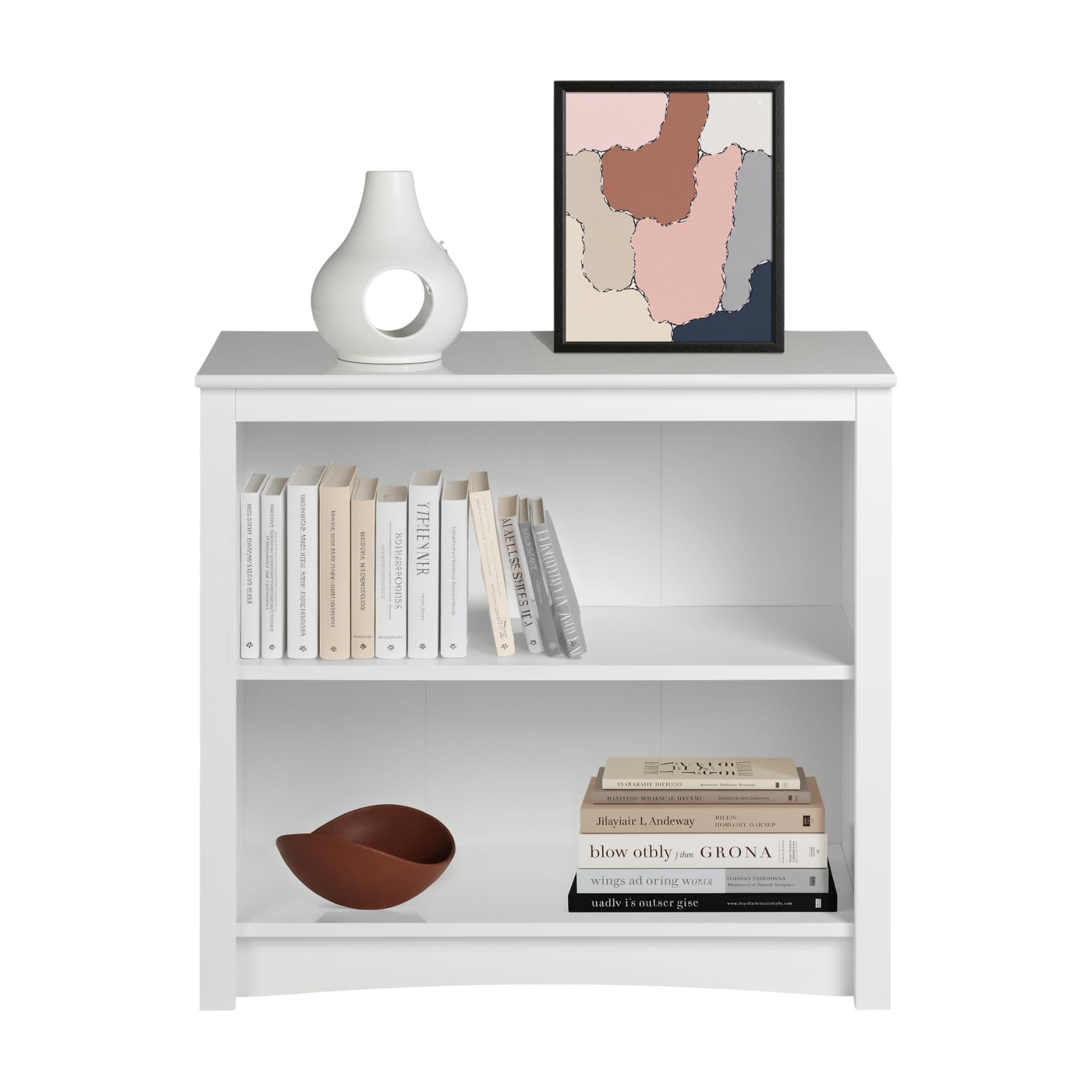 Prepac Sonoma 2-Tier Bookcase 29" H with 1 Adjustable Shelf, White Storage Cabinet, Modern Display Cabinet, Bookshelf with Storage Shelves for Home Office, Living Room, Bedroom Organizer