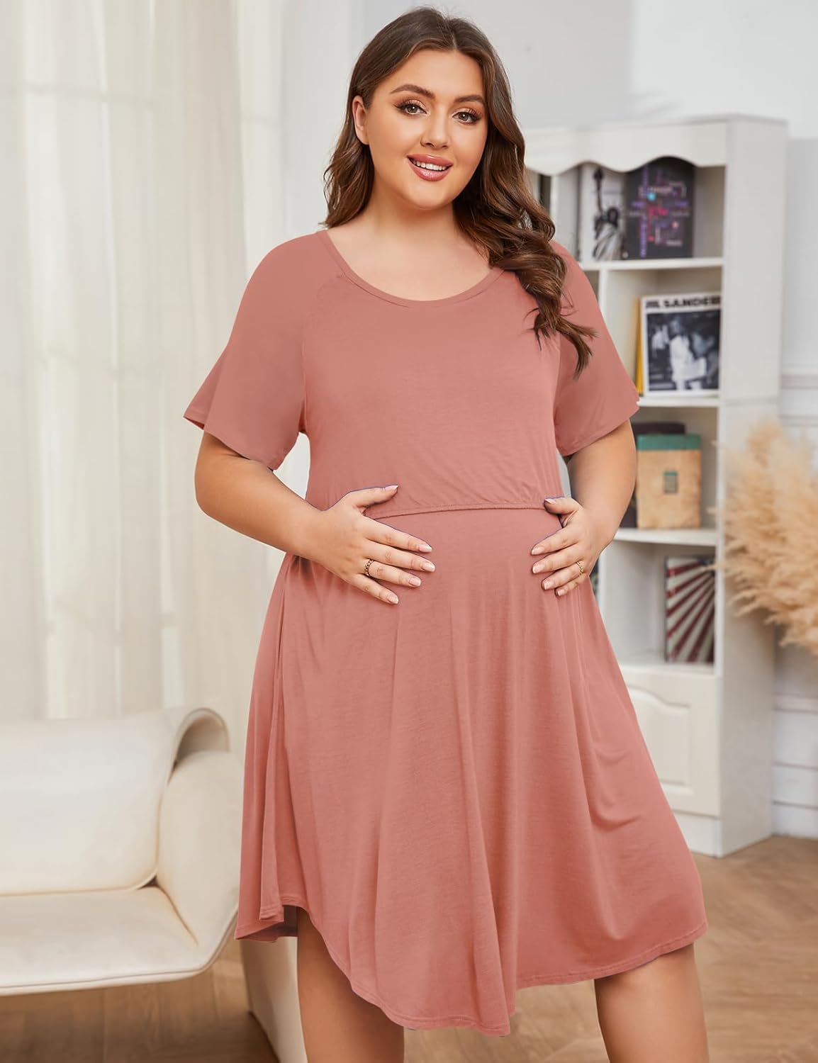 MONNURO Plus Size 3 in 1 Labor/Delivery/Hospital Gown Nursing Maternity Nightgown Dress for Breastfeeding 1-5XL