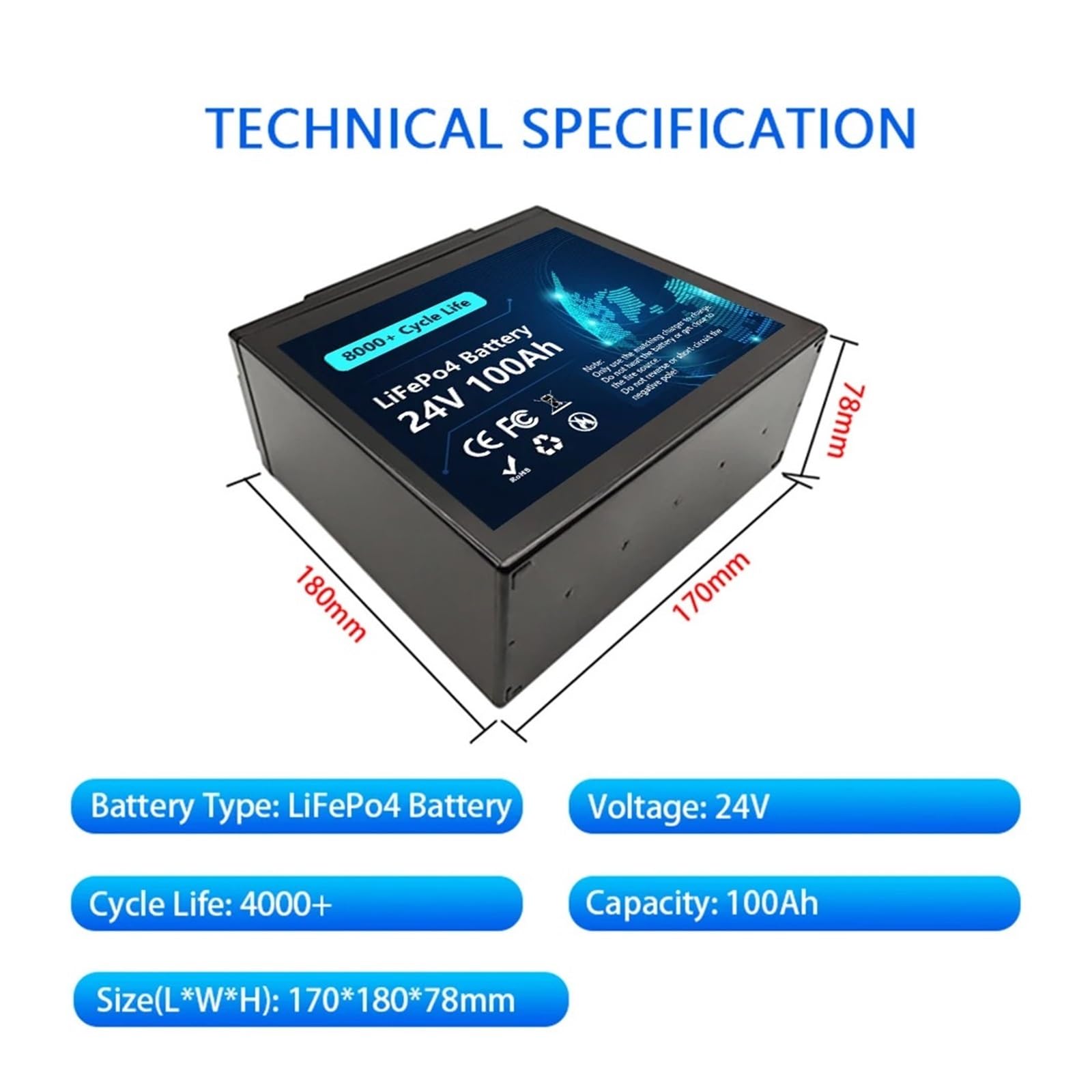 Batteria LiFePO4 24V 200Ah Integrata 200A BMS