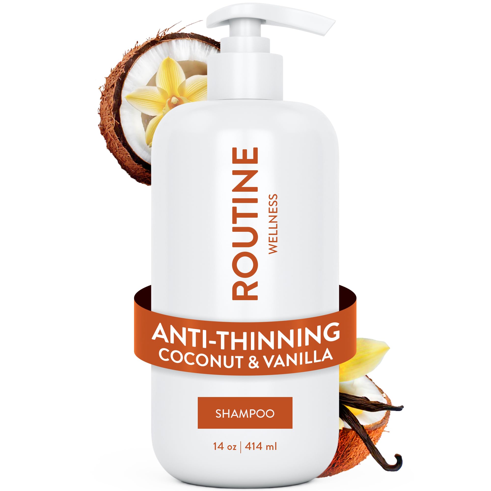 Routine Wellness Anti-Thinning Shampoo for Thinning Hair - Biotin DHT Blocker Women & Men - Color Safe Shampoo for Hair Loss & Healthy Growth - 14oz (Coconut & Vanilla)