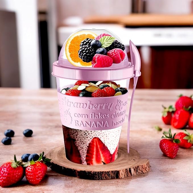 Pro Home Yogurt Pot With Spoon 20oz/600ml Bpa Free Reusable Airtight Dishwasher Safe On The Go Yoghurt Pots With Lids Museli Cereal Cup Containers Overnight Oats Jar Storage (Lilac Pink) - Image 4