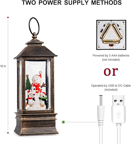 Miniatura 7 de Linterna musical de globo de nieve de 10 pulgadas, muñeco de nieve iluminado con pingüino, linterna de agua con remolino brillante, decoración del