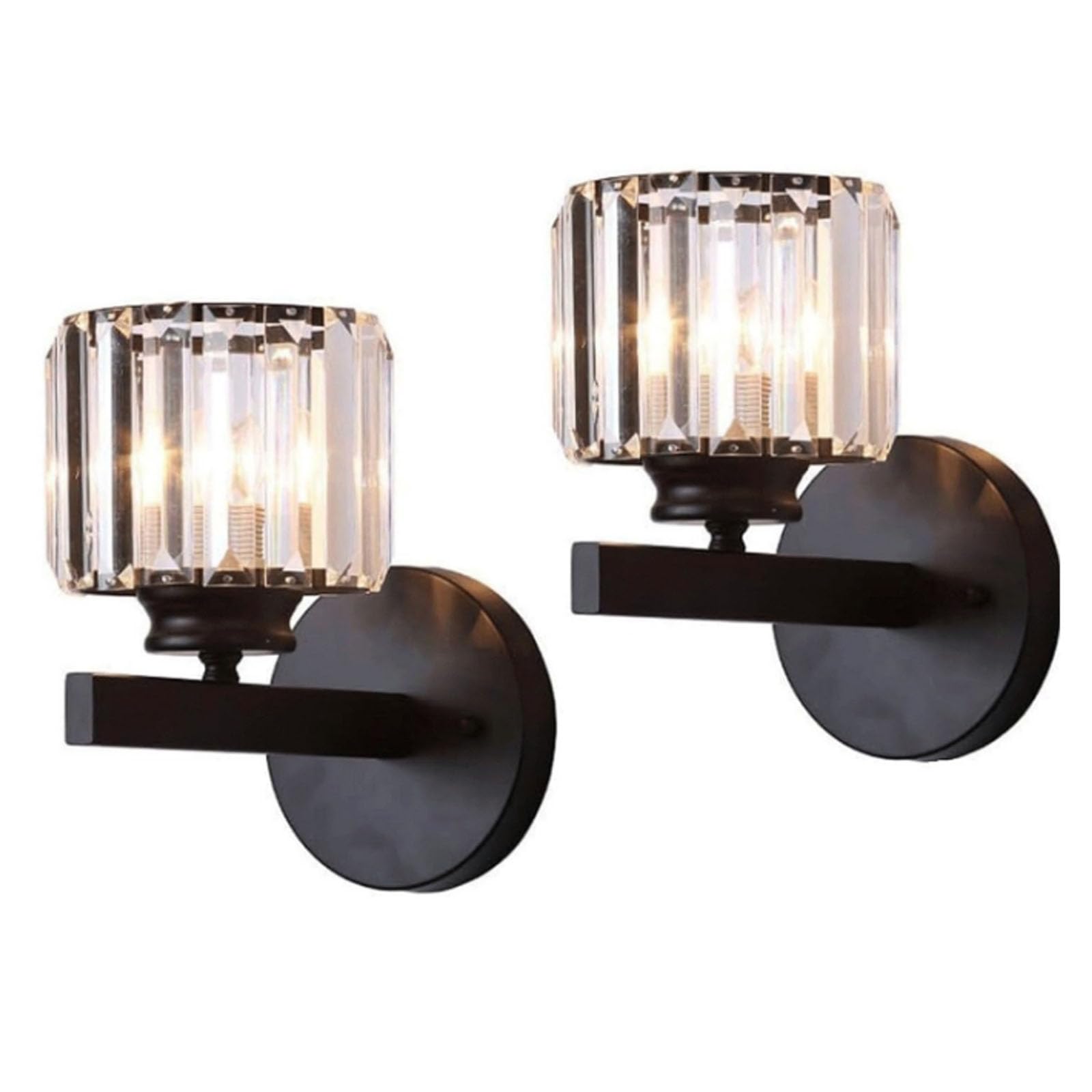FZQSXAZU 2 Pack Modern Crystal Gold Wall Light Sconce,E27 Lamp,Wall Lighting Fixtures for Bedside Bedroom Living Room(Color:Black Round)
