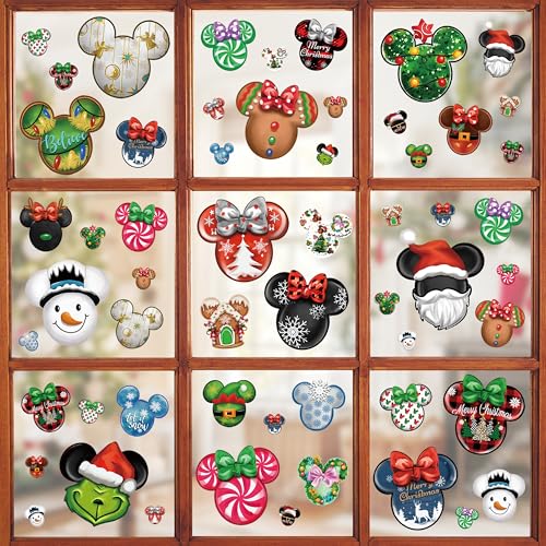 Christmas Window Clings, Christmas Mouse Window Stickers Decor Double-Sides Xmas